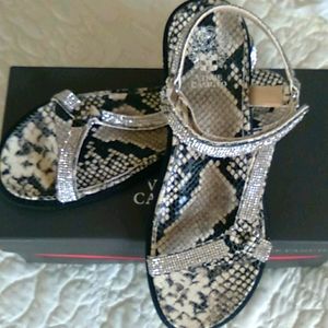 Vince camuto rhinestone snake print sandals, 8
